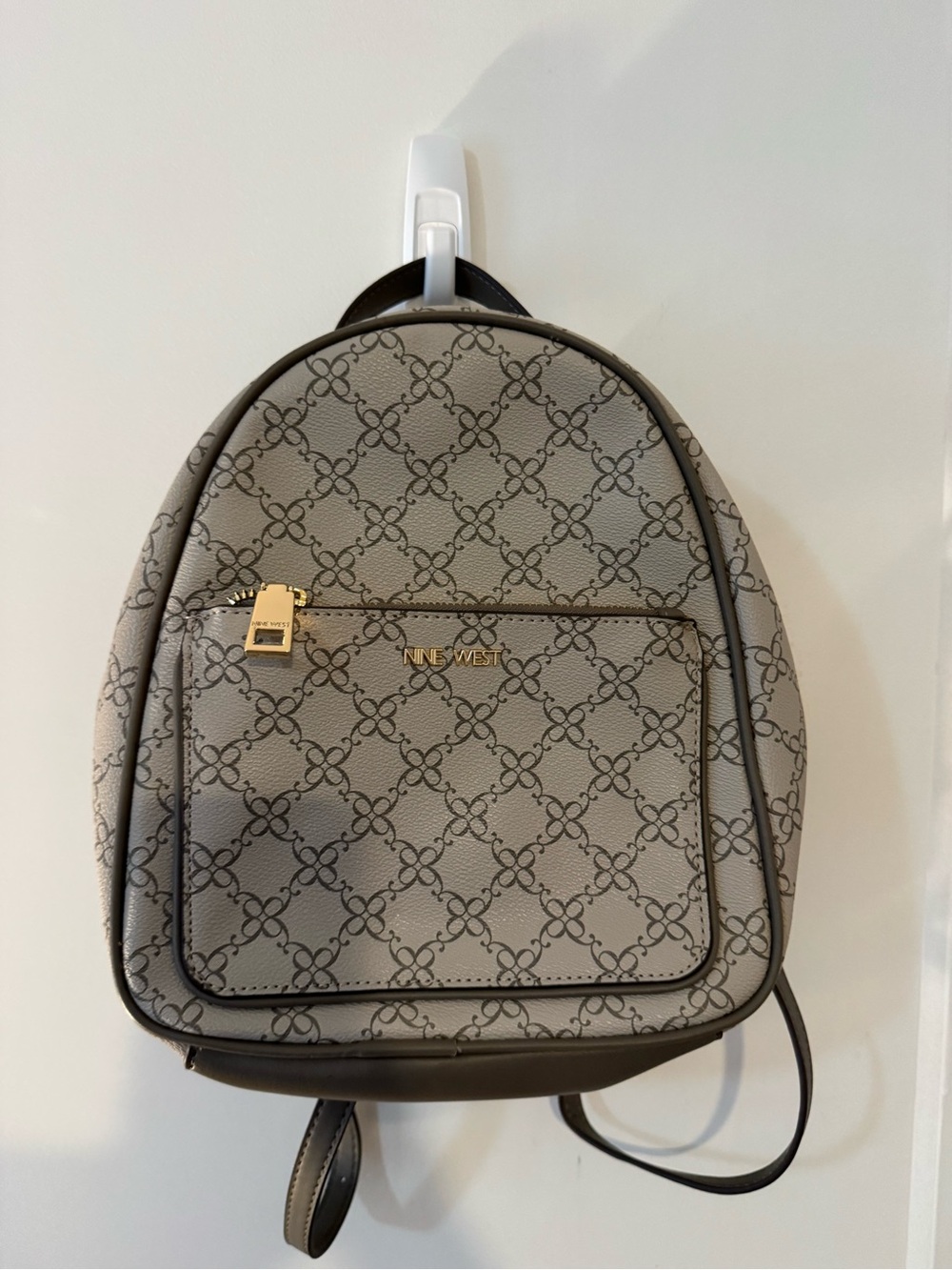 Nine West Taupe Mini Backpack with Gold Logo Accent